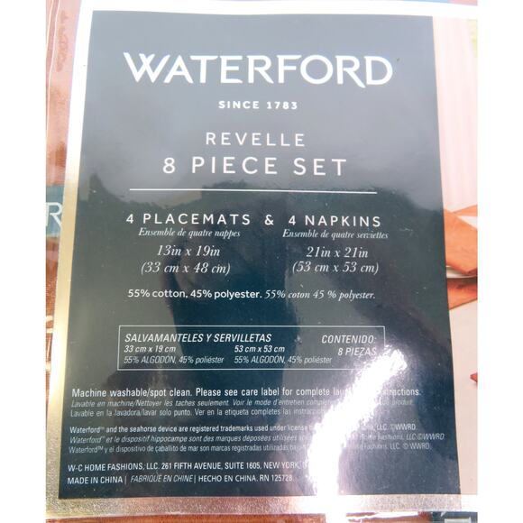 WATERFORD Revelle 8-Pc Placemat Napkin Set Thanksgiving Fall Luxury NIB - Picture 3 of 7